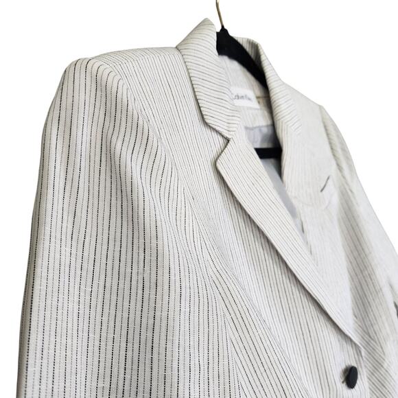 Calvin Klein Womens Blazer Size 6 Two Button White Pin Stripe Career Office Work - Picture 3 of 11